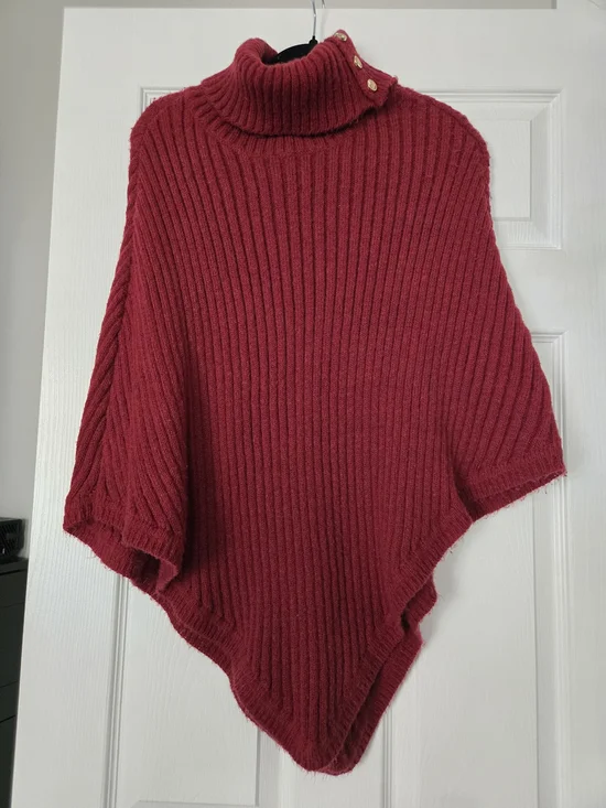 Anne Klein Cabernet Ribbed Turtleneck Poncho - Picture 1 of 4